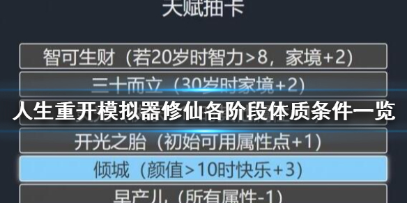 人生重开模拟器灵脉期突破条件是什么 修仙各阶段体质条件一览