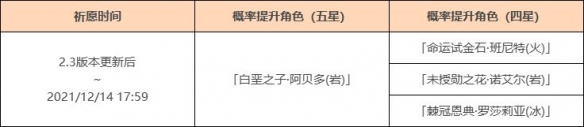 《原神》2.3版本阿贝多祈愿内容一览 2.3版本阿贝多限时UP_原神