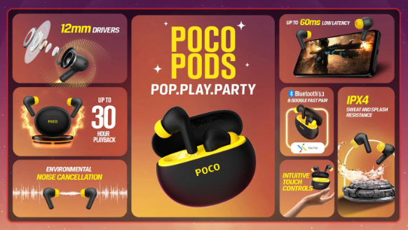 小米旗下品牌Poco推出最新耳机：Poco Pods TWS震撼上市